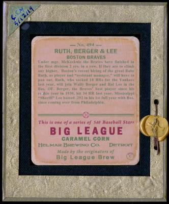 Picture, Helmar Brewing, R319-Helmar Card # 494, BABE RUTH (HOF), Wally Berger, Hal Lee, All bats down, Boston Braves